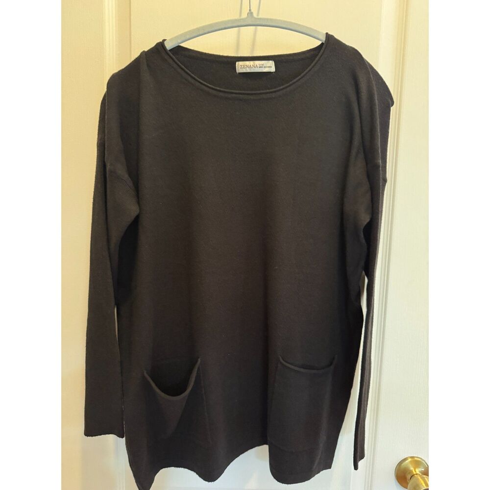 Zenana Black Long Sleeve Pocket Tunic Sweater - Size S/M